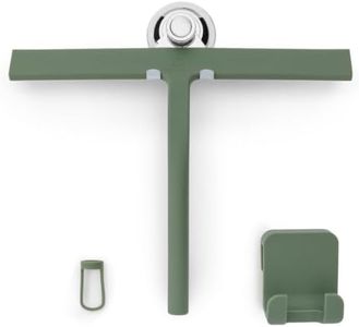 GÜTEWERK Silicone Shower Squeegee for Glass Doors & Mirrors with Stainless Steel Core, Streak-Free & No-Squeak Window Cleaning, 3-in-1 No-Drill Mount (Hook/Suction/Adhesive),Green, 11 Inches