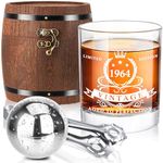 LIGHTEN LIFE 60th Birthday Gifts for Men,1964 Whiskey Glass Set in Barrel Box,60 Years Old Gifts,60th Birthday Gift Ideas,1964 Birthday Gifts for Dad Husband,60th Birthday Decorations