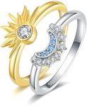 WOUOVO S925-Sterling-Silver Celestial Sun-Moon Rings Set - 18k and White Gold Plated Friendship Promise Matcking Ring Anniversary Jewelry Gifts for Couple Girlfriend Women (7#)