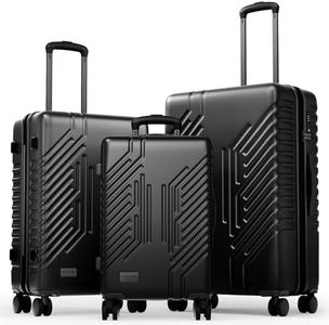ALPHA CAMP 3 Piece Expandable Luggage Set - PC+ABS Durable Hard Shell Suitcase with Spinner Wheels & TSA Lock,20-inch, 24-inch, 28-inch Luggage for Business,Travel，Black