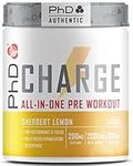 PhD Charge, All in One Pre Workout Powder with Creatine for Women and Men, Rich in Beta Alanine, High Caffeine for pre-Workout, Sherbert Lemon Flavour, 20 Servings Per 300g Bottle