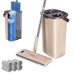 Midyb Mop Set with Bucket, Flat Floor Mop and Bucket with 6 Mop Pads for Wet and Dry Use, Microfibre Mops for Cleaning Hardwood, Laminate, Tile Floors