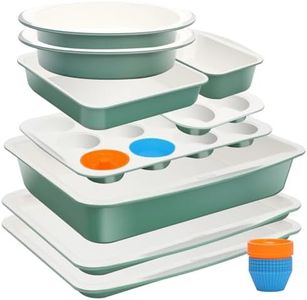 Ymiton Ceramic Nonstick Baking Pans Set, Non Toxic 33 PCS Stackable Bakeware Sets, 550°F Oven Safe Baking Sheet & Pans, Warp-Free, Dishwasher Safe, PTFE/PFOA/PFOS-Free (Green)