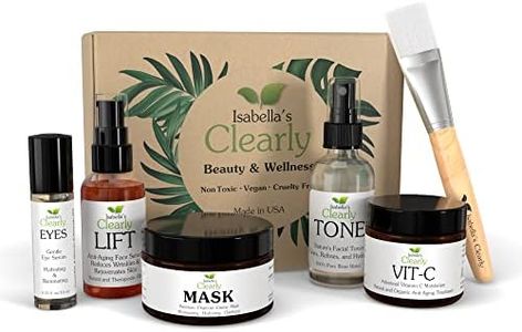 Flawless Natural Skin Care Gift Set for Women | 6 Piece Beauty Set for Her, Birthday, Christmas Gift Idea | Rose Facial Toner, Eye Serum, Face Oil and Cream, Charcoal Mask | Handmade in USA