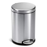 simplehuman 4.5 Liter / 1.2 Gallon Compact Stainless Steel Round Bathroom Step Trash Can, Brushed Stainless Steel