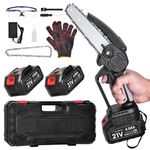 Mini Chainsaw, 6 Inch Portable Electric Cordless Chainsaw with 2 Large Capacity 4000mAh Battery & 2 Chains, Wood/Tree Saw for Tree Branches, Courtyard, Household & Garden