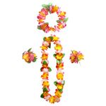 iwiio Hawaiian Garland, Flower Lei Necklace for Tropical Party Decorations, Hawaiian Fancy Dress Necklace Headbands And Wristbands, Hawaiian Beach Party Decorations for Adults Kids (A)