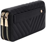 B BRENTANO Vegan Leather Double Zipper Pocket Wallet with Grip Hand Strap (Chevron Embroidered Black)