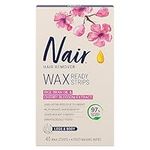 Nair Wax Ready Strips for Legs and Body with Rice Bran Oil and Cherry Blossom Extract, 40 Strips + 4 Finishing Wipes, Packaging May Vary