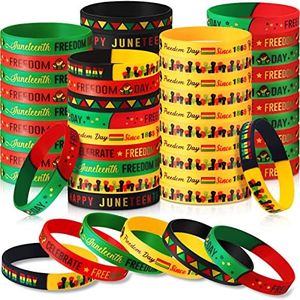 36 Pcs Happy Juneteenth Day Silicone Bracelet Party Favor Bulk Black Freedom Day Rubber Wristbands for June 19 1865 African Afro American Independence Day Goodie Bag Fillers Stuffers Supplies