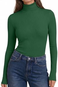 Ekouaer Womens Turtleneck Long Sleeve Shirts Ribbed Basic Underwear Winter Tops Slim Fitted Thermal Undershirts Green XS