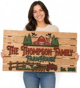 Custom Farmhouse Sign Personalized Family Name 3D Wooden Wall Decor 40x20 Rustic Country Barn Decor with Tractor Sheep Tailored Est Year Gift
