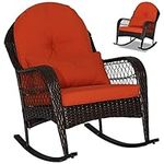 SFAREST Garden Rocking Chair, Rattan Patio Rocker Chair with Cushion and Waist Pillow, All-weather Outdoor Relaxing Rocker for Front Porch, Backyard & Poolside(Red, 99x72x90cm)