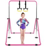 Horizontal Bar Gymnastics Kids Garden Home Reck Stretching Folding Value Gift Set, Fitness Expandable Gym Training Bar Equipment Adjustable Height for Boys Girls Color Pink Blue Outdoor Indooor (Pink)