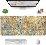 Large Mouse Pad, 900 x 400 mm Large Gaming Mouse Mat with Stitched Edge, XXL Extended Waterproof Computer Keyboard Mousepad, Laptop Desk Pad with Non-Slip Rubber Base for Gaming Office, World Map