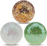 Yatinkim Decorative Orbs Glass Balls Set of 3 Mosaic Sphere Globe for Whole Housewares Bowls Vases Dining Table Centerpieces -White Green Gold