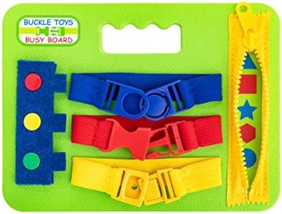 Buckle Toys Mini Busy Board - Montessori Learning Toy for Toddlers Great Kids Airplane Activities - Foam Sensory Board - Develop Fine Motor Skills - Green