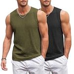 COOFANDY Casual Tank Top for Men Knit Sleeveless Shirts 2 Pack Summer Beach Tank Shirt Army Green