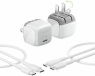 Belkin USB C Charger Block 20W, Fast Charging Block, Type C Wall Charger, USB C Cable Included Compatible with Apple iPhone 17/16/15, Galaxy S25, Google Pixel 10, iPad, AirPods, etc - White (2 Pack)