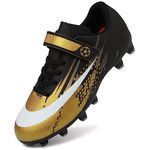 Dhinash Boys' Football Boots Astro Turf Trainers Kids Girls Cleats Soccer Shoes Junior Outdoor Athletics Sport Shoes Sneakers Spike Football Shoes Unisex Black Gold 12.5UK