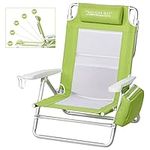 Old Bahama Bay Reclining Beach Chair Backpack 5-Position Lay Flat Lounge Chair for Adults Heavy Duty Support 400 LBS Portable Folding Lightweight with Cooler Bag Camping Chair for Sand Outdoor Green