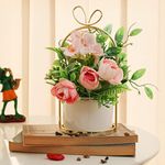 TIED RIBBONS Decorative Artificial Rose Flowers Plants with Vase Pot and Stand Decoration Items for Home Décor Living Room Kitchen Bedroom Office Table Set (20.3 cm x 10.1 cm, Multi)