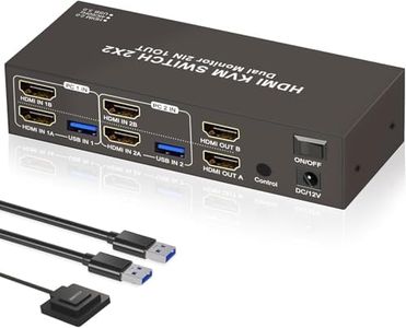 Yukidoke HDMI KVM Switch 2 Monitors 2 Computers 4K 60Hz Dual Monitor KVM Selector 2 in 2 Out with 4 USB3.0 Ports to Share Mouse Keyboard Printer and Multi-Display Synchronization