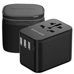 Worldwide Travel Adapter with USB C and A Port, All-in-one Universal Plug Carry Pouch Dual 10A Fuses International Power 4 Plugs Trips to US AU Europe UK