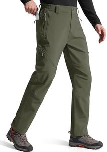 FREE SOLDIER Men's Fleece Lined Outdoor Cargo Hiking Pants Water Repellent Softshell Snow Ski Pants with Zipper Pockets (Army Green 36W x 30L)