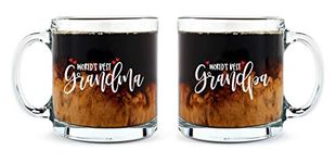 World's Best Grandpa Grandma Couples Mug Set - Couples 13oz Funny Glass Cup (2) Grandmother Grandfather, Grandchildren Son Daughter - By AW Fashions