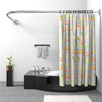 Misounda Shower Curtain Rail Rod L Shape, Adjustable Shower Curtain Pole 75x115 cm, Stainless Steel Curved Shower Rail,Hanging Shower Pole with Stainless Rings for Bathroom Locker Room,Need Drilling