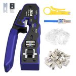 VCE RJ45 Crimp Tool Kit, Pass Through Crimping Tool GJ670BL with 25PCS Cat6 Pass-Thru Shielded RJ45 Connector & Protection Boots