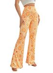 EVELUST 70s Flare Pants for Women - Wide Leg Yoga High Waist Leggings Festival Disco Rave Bell Bottom Boho Palazzo Trousers(Orange, M, 1050e)