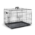 Furdreams 42-Inch Dog Cage Crate – Heavy Duty Black Metal Folding Crate with 2 Doors (Front & Side), Chew-Resistant Plastic Base Tray, and Carrier Handle – Ideal for Puppy Training (107 x 68.5 x 77cm)