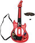 LEXIBOOK K260MI Miraculous Electronic Lighting Guitar with mic, Glasses with Microphone, Demo Songs, 2 Game Modes, MP3 Plug, Black red