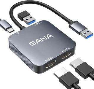 GANA USB 3.0 to Dual HDMI Adapter with USB 3.0 Port, HDMI to USB Audio Video Graphics Converter Cable for Laptop Monitor Desktop TV, Compatible with Mac OS, Windows