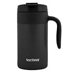 Kichna The Voyager Stainless Steel Thermal Travel Mug Double Walled Insulated Coffee Cup with Handle Tumbler for Hot and Cold Drinks BPA Free Lid 550ml - Onyx Black