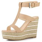 Allegra K Women's Strappy Espadrille Wedges Platform Sandals Nude 7 UK/Label Size 9 US