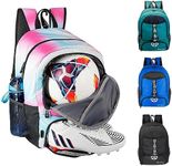 Moonlike Youth Soccer Bag, Soccer Backpack for Football Volleyball Basketball, Backpack with Ball Compartment and Ball Holder (Pink)