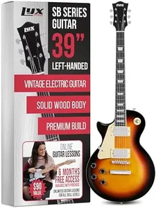 LyxPro 39” Left Hand SB Series Electric Guitar, LP Style for Beginner, Intermediate & Pro Players Solid Body Guitar, Bonus 2-Pack of Picks, Mahogany Wood, Volume/Tone Controls, 3-Way Pickup - Sunburst