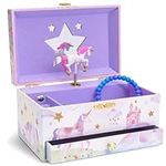 Jewelkeeper Girl's Musical Jewelry Storage Box with Pullout Drawer, Glitter Rainbow and Stars Unicorn Design, The Unicorn Tune