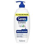 Sanex Expert Skin Health Head to Toe Kids’ Body Wash 720ml | protects delicate skin | children’s shower gel | gently cleanses | 12h hydration | dermatologically tested | paediatrician approved