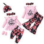 puseky Big Sister Little Sister Outfits Matching Set Baby Girl Clothes Ruffle Shirt Tops Floral Pants Skirt, 3-4 Years