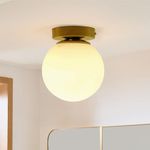 Homesake® Mid Century Modern Bubble Flush Mount Ceiling Lighting Fixture, Gold Flush Mount Lamp, Glass Globe Shade (6" White)