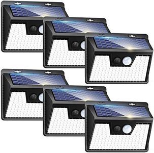 Peasur Solar Lights Outdoor Motion Sensor, 6 Pack 140 LED Bright Solar Powered Fence Light Waterproof, 3 Modes Solar Security Wall Lighting for Outside Yard Deck Garden