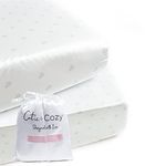 CutieCozy Satin Fitted Crib Sheet (2 Pack) Premium Oeko-TEX Certified Satin Crib Sheet Set, Prevents Bald Spots Like Silk Crib Sheets for Baby Hair (White with Light Gray Hearts & Stars)