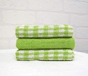 A & B TRADERS 100% Cotton Terry Tea Towels Packs (Sets of 2, 3, 6, 12 or 15) Egyptian Mono Check Superdry Soft Professional Hotel Quality Kitchen Dish Cloth (Green, 3)