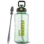 SADVIDHYA Plastic Sipper Bottle For Adults, 1.5 Litre Water With Straw, Leak Proof, Fine Grip Design Gym, Running, Bpa Free Unbreakable Lid, Top Handle Office, School, Gym | 1.5+ Litre, Green