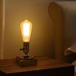 Vintage Steampunk Lamp Industrial Edison Dimmable E27 Table Wood Wooden Base Desk Retro Style or Cafe Bar Bedroom Living Dining Room,No Bulb