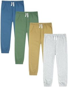 GFQLONG 4 Pack Toddler Boys and Girls Cotton Pants Lightweight Trousers, Kids Summer Casual Solid Sweatpants with Drawstring, Green+Blue+Khaki+Grey, 7-8 Years